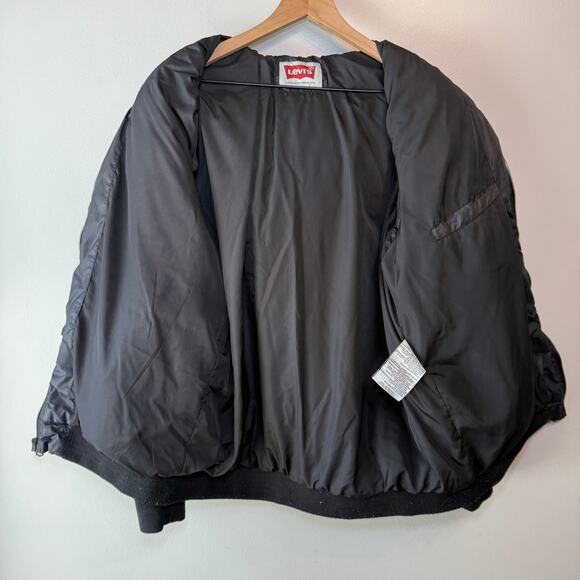 Levi's Men's Faux Leather Sleeves Full Zip Hooded Jacket Black Size Large - Picture 8 of 10